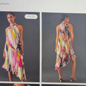 Anthropologie Vibrant Silk Halter Midi Dress